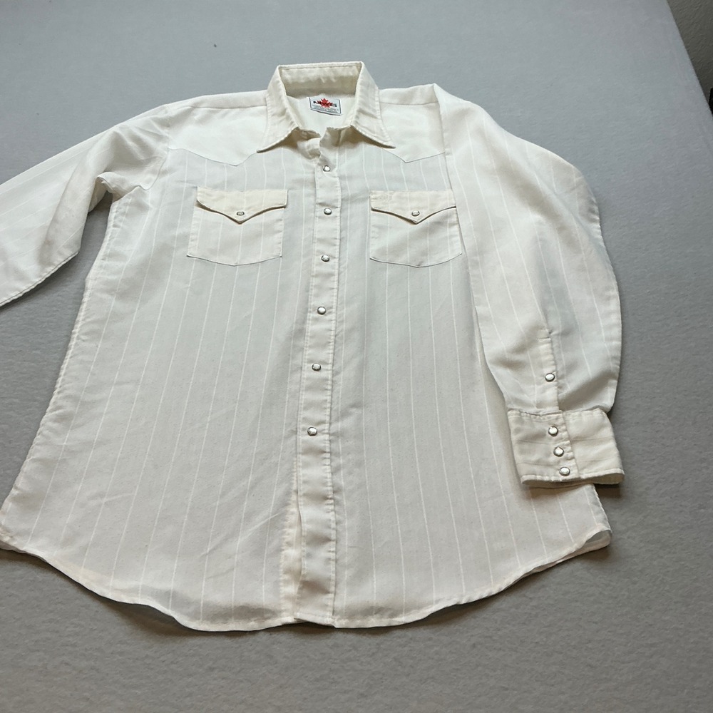 NWS Western Shirt Pearl Snap Off White Striped Long Sleeve Mens L Cowboy Casual